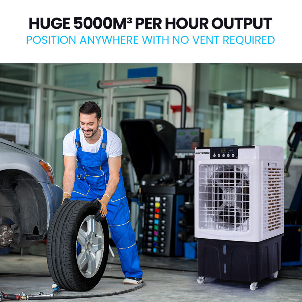 POLYCOOL 45L 125W Evaporative Air Cooler Portable Industrial Fan, Purifier, Humidifier, Remote Control V219-COLECLPYC5GA