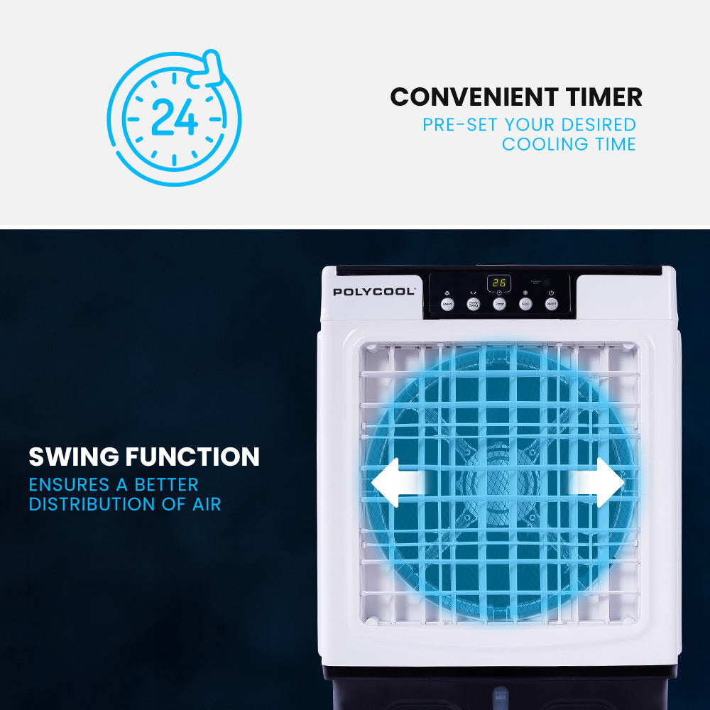 POLYCOOL 45L 125W Evaporative Air Cooler Portable Industrial Fan, Purifier, Humidifier, Remote Control V219-COLECLPYC5GA