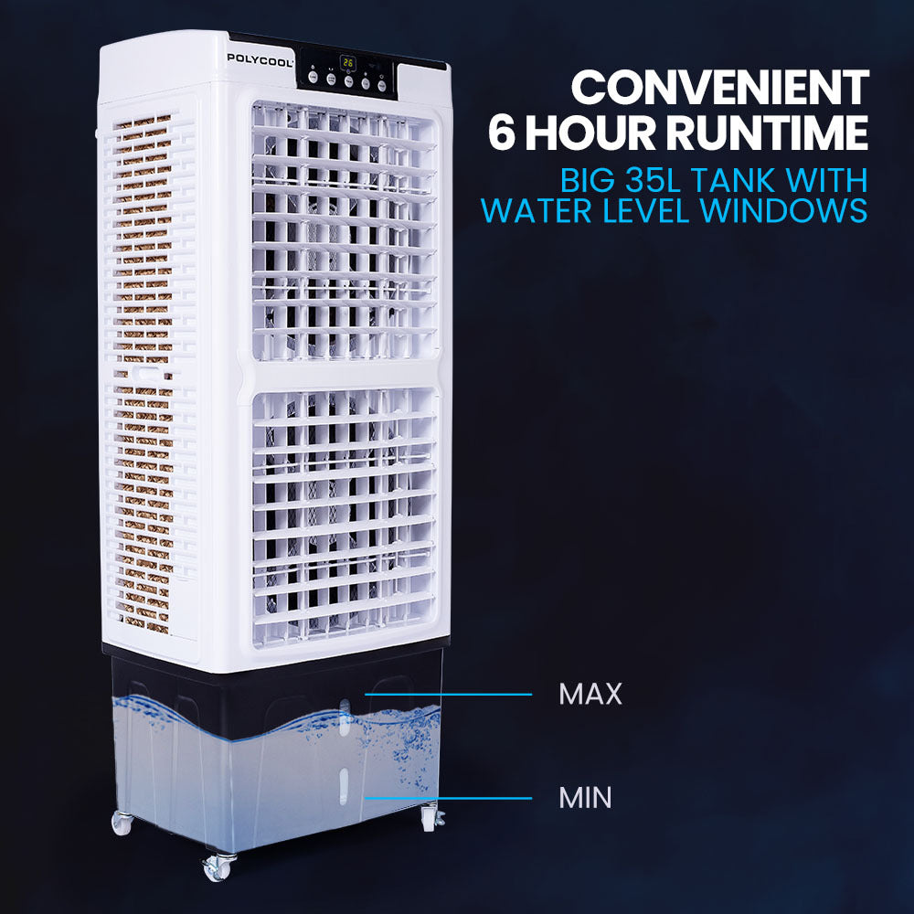 POLYCOOL 35L 220W Portable Evaporative Air Cooler 24 Hour Timer 4 in 1 Cooling Fan w/ Remote V219-COLECLPYC7GA