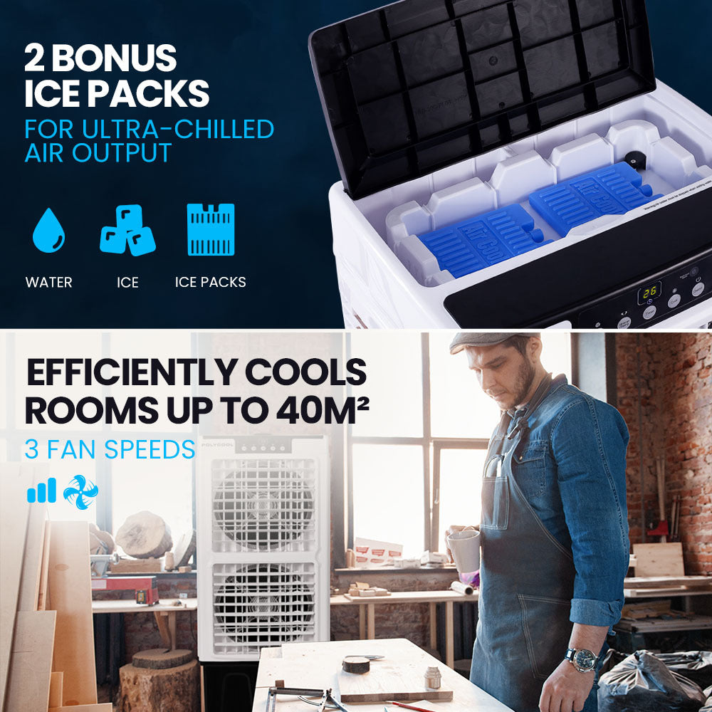 POLYCOOL 35L 220W Portable Evaporative Air Cooler 24 Hour Timer 4 in 1 Cooling Fan w/ Remote V219-COLECLPYC7GA