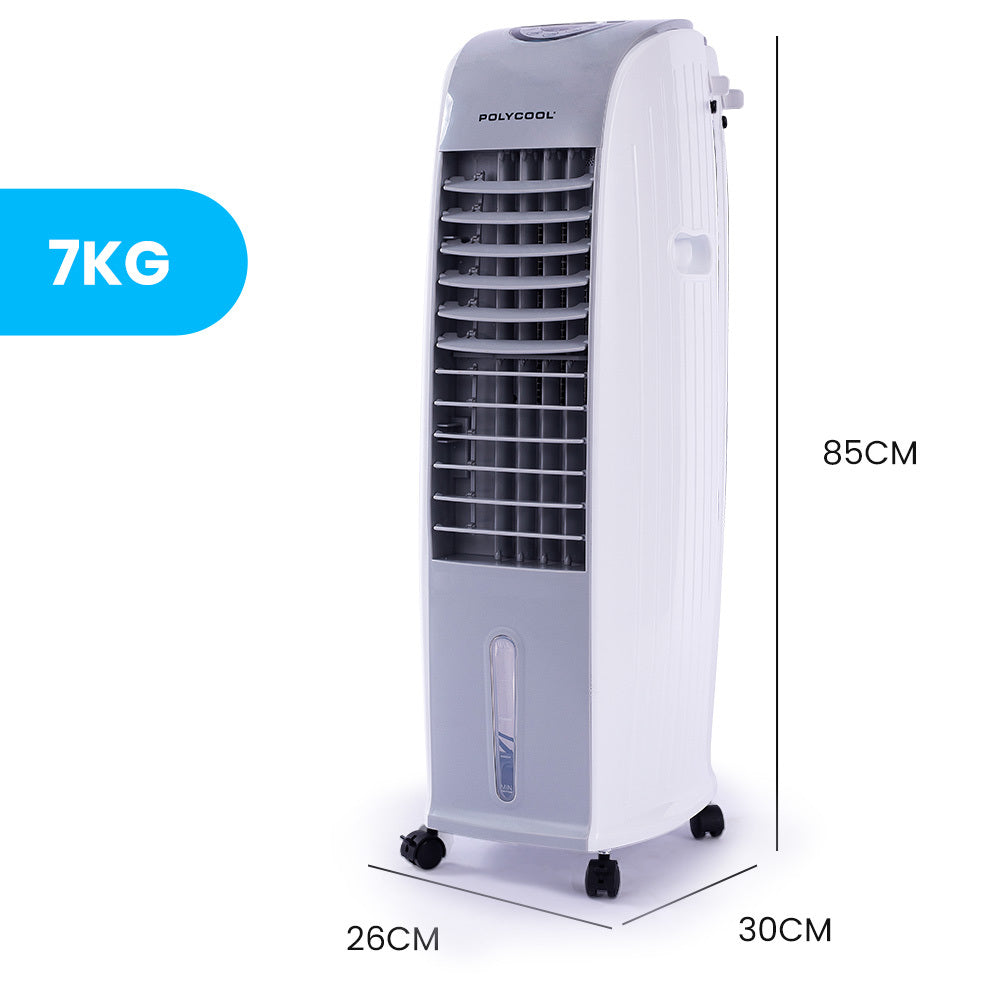 POLYCOOL 8L Portable Evaporative Air Cooler 24 Hour Timer 4 in 1 Cooling Fan, Grey and White V219-COLECLPYD4GA