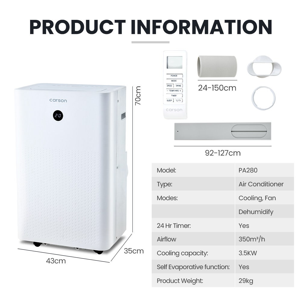 CARSON 3.5kW Portable Air Conditioner, with Dehumidifier Mode & Fan Cooler V219-COLPACCA2C8A