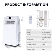 CARSON 2.9kW Reverse Cycle Portable Air Conditioner and Heater, with Dehumidifier, Cooling and Heating AC V219-COLPCHCA23RA