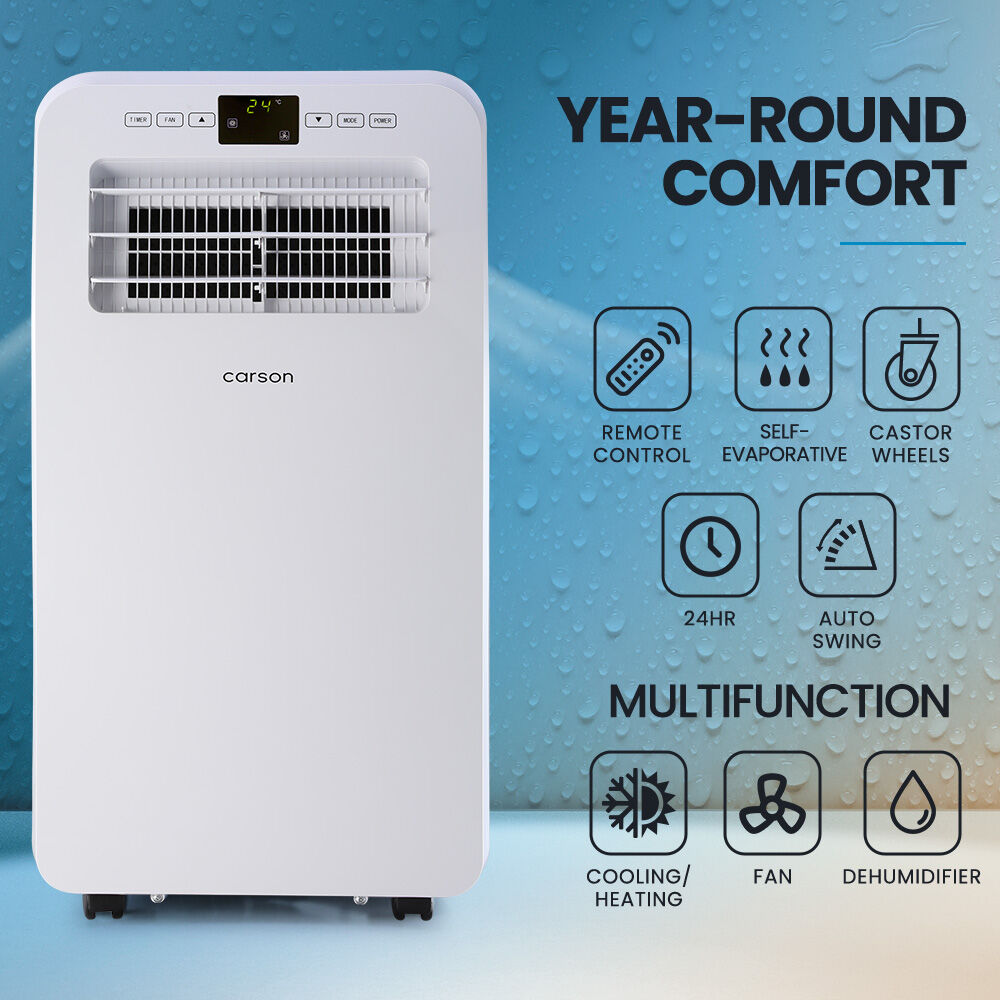 CARSON 2.9kW Reverse Cycle Portable Air Conditioner and Heater, with Dehumidifier, Cooling and Heating AC V219-COLPCHCA23RA