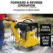 BAUMR-AG 185kg Reversible Vibratory Plate Compactor, Commercial 9HP 270cc, 500x700mm, Wheel Kit, for Sand V219-COMPLTBMR95A