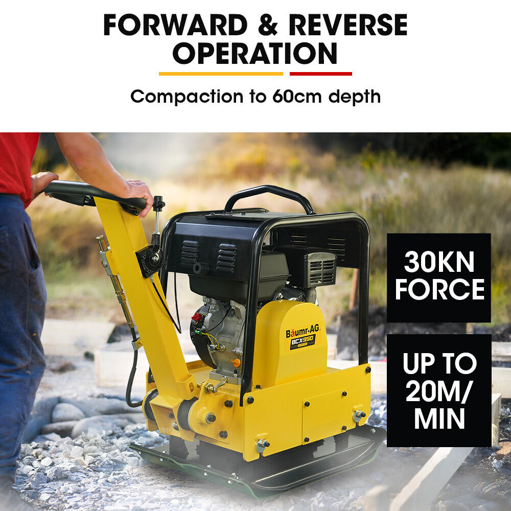 BAUMR-AG 185kg Reversible Vibratory Plate Compactor, Commercial 9HP 270cc, 500x700mm, Wheel Kit, for Sand V219-COMPLTBMR95A