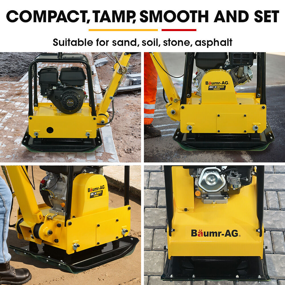 BAUMR-AG 185kg Reversible Vibratory Plate Compactor, Commercial 9HP 270cc, 500x700mm, Wheel Kit, for Sand V219-COMPLTBMR95A