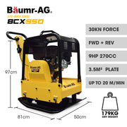 BAUMR-AG 185kg Reversible Vibratory Plate Compactor, Commercial 9HP 270cc, 500x700mm, Wheel Kit, for Sand V219-COMPLTBMR95A