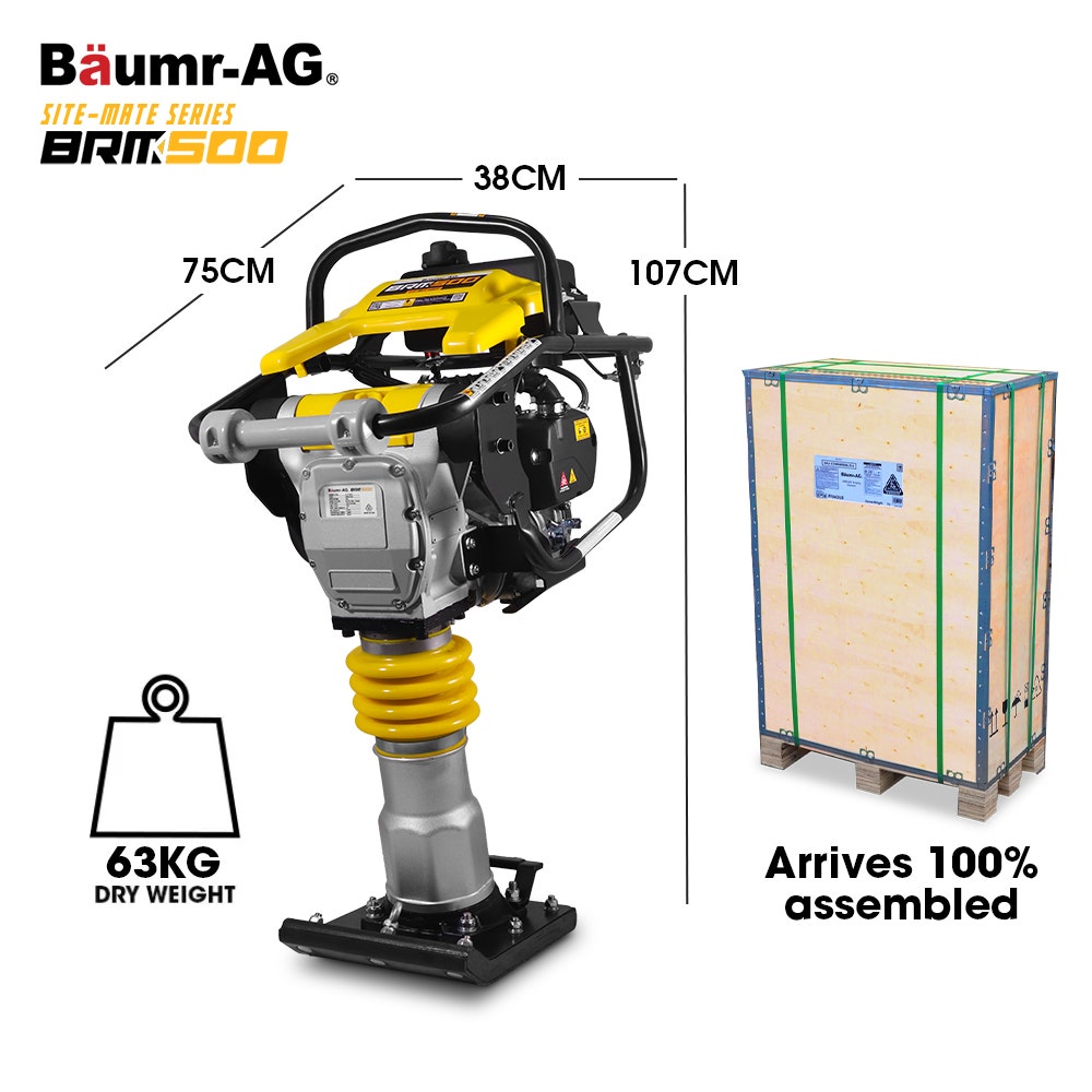 BAUMR-AG BRM-500 64KG Petrol Tamper Rammer Vibratory Plate Compactor, Lightweight, for Soil Sand Gravel V219-COMRMRBML5CA