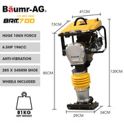 BAUMR-AG 77KG 285 x 345mm Tamping Rammer, 10kN 6.5hp, w/ Transport Wheel Kit, Compactor for Soil Sand Gravel V219-COMRMRBMW7CA