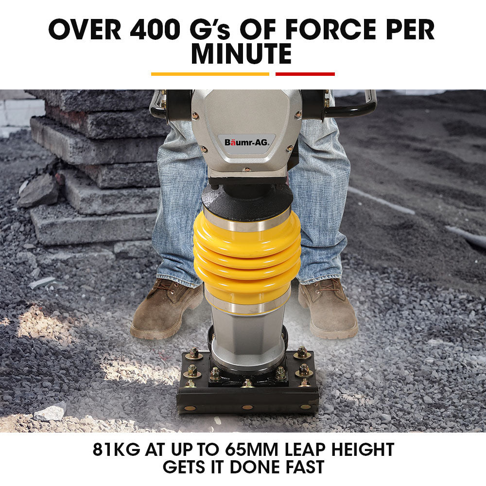BAUMR-AG 77KG 285 x 345mm Tamping Rammer, 10kN 6.5hp, w/ Transport Wheel Kit, Compactor for Soil Sand Gravel V219-COMRMRBMW7CA