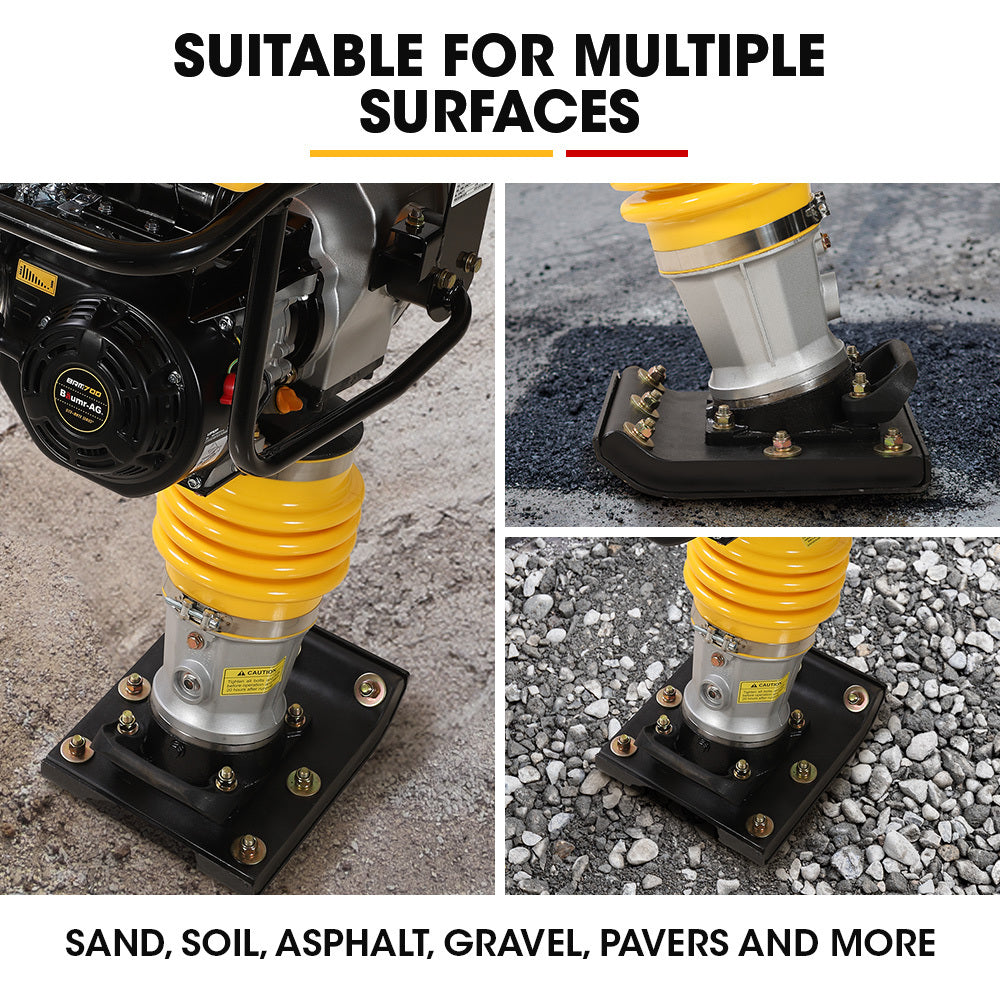 BAUMR-AG 77KG 285 x 345mm Tamping Rammer, 10kN 6.5hp, w/ Transport Wheel Kit, Compactor for Soil Sand Gravel V219-COMRMRBMW7CA