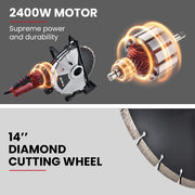 BAUMR-AG 2400W Electric Concrete Saw 355mm Demolition Cutter Wet Dry Demo Tool Circular Cutting V219-CONSAWBMRAE75