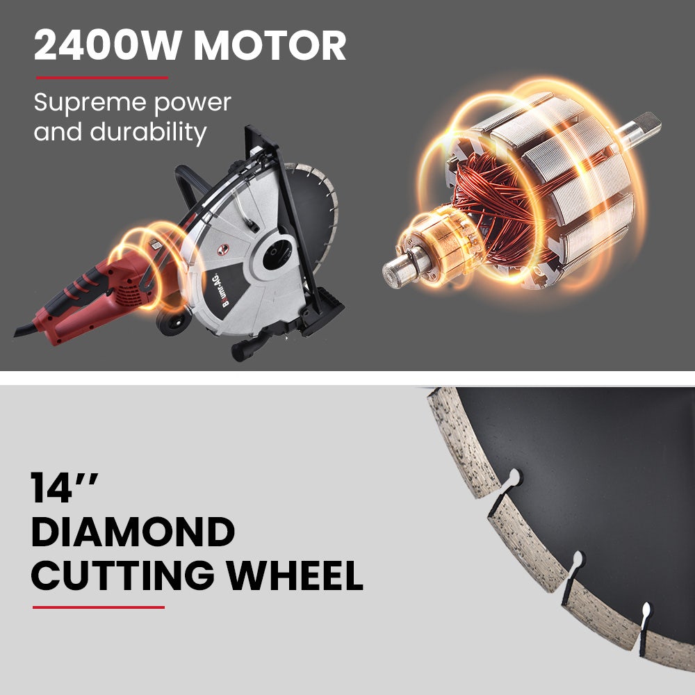 BAUMR-AG 2400W Electric Concrete Saw 355mm Demolition Cutter Wet Dry Demo Tool Circular Cutting V219-CONSAWBMRAE75