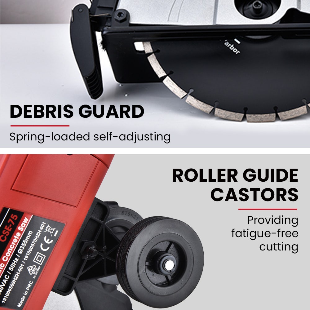 BAUMR-AG 2400W Electric Concrete Saw 355mm Demolition Cutter Wet Dry Demo Tool Circular Cutting V219-CONSAWBMRAE75