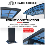 SHADE SHIELD Arched Double Carport 6.0m x 5.5m x 2.98m, Aluminium Alloy Frame, Polycarbonate Roof, Shelter V219-CPRDBLPCDM2A