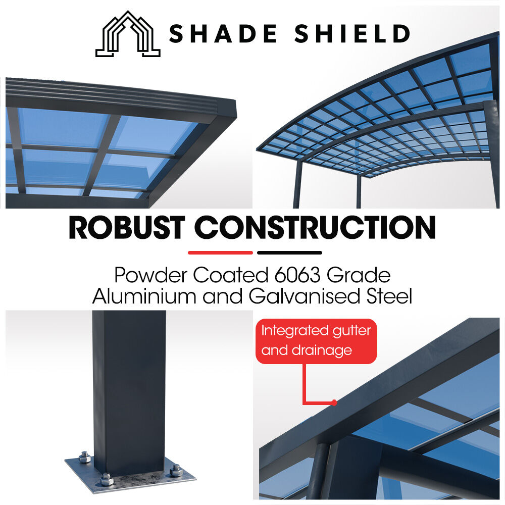 SHADE SHIELD Arched Double Carport 6.0m x 5.5m x 2.98m, Aluminium Alloy Frame, Polycarbonate Roof, Shelter V219-CPRDBLPCDM2A