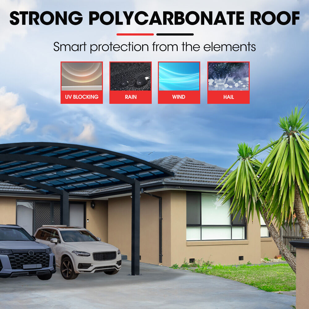 SHADE SHIELD Arched Double Carport 6.0m x 5.5m x 2.98m, Aluminium Alloy Frame, Polycarbonate Roof, Shelter V219-CPRDBLPCDM2A