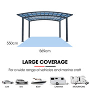 SHADE SHIELD Arched Double Carport 6.0m x 5.5m x 2.98m, Aluminium Alloy Frame, Polycarbonate Roof, Shelter V219-CPRDBLPCDM2A