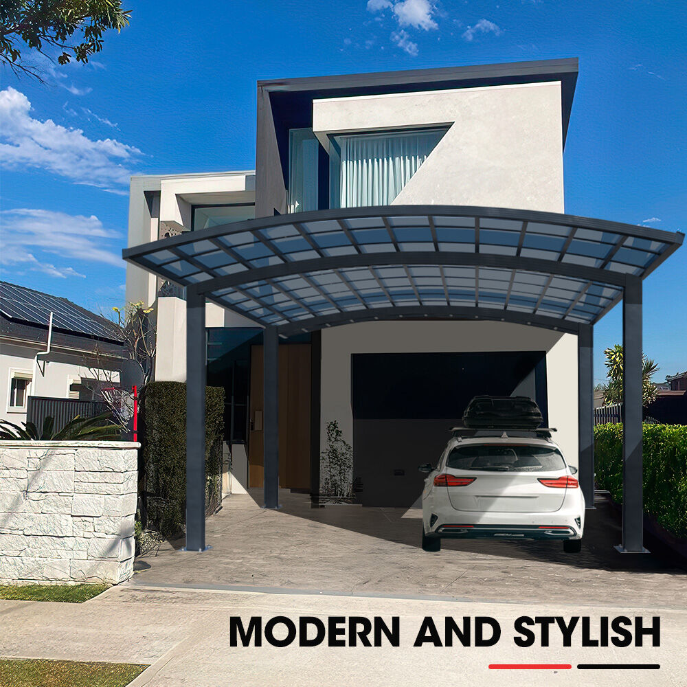 SHADE SHIELD Arched Double Carport 6.0m x 5.5m x 2.98m, Aluminium Alloy Frame, Polycarbonate Roof, Shelter V219-CPRDBLPCDM2A