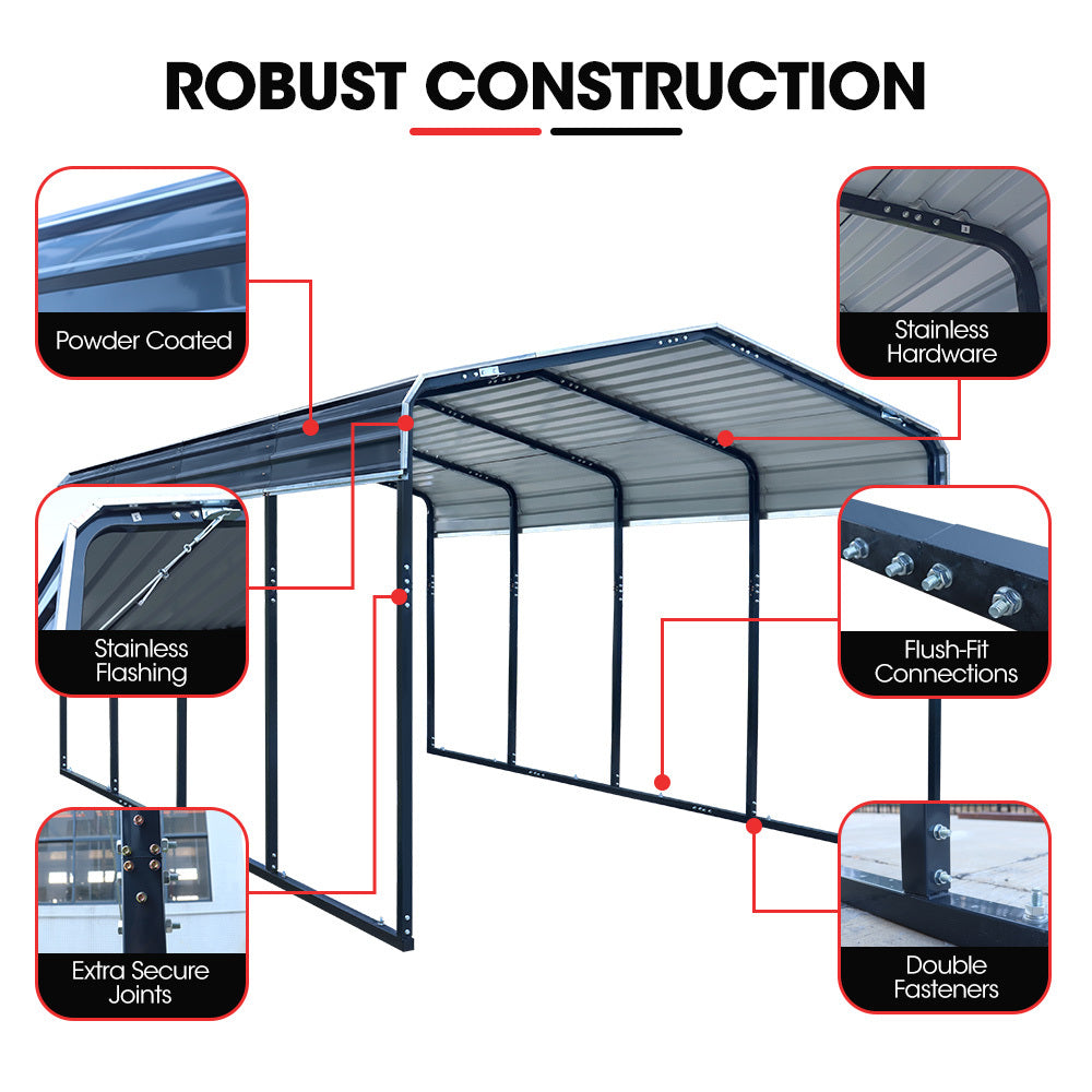 SHADE SHIELD Single Carport Shed 3.3 x 6 x 2.9m, Galvanised Steel Frame, Powder Coated Gable Roof, Shelter V219-CPRSINPCSG6A