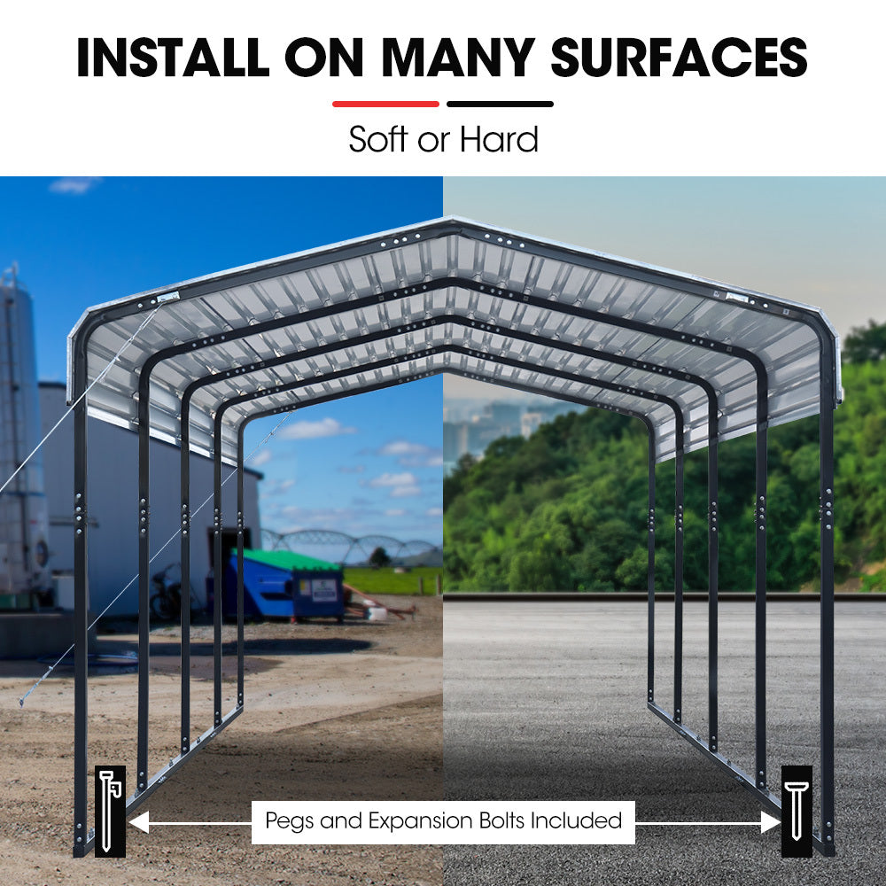 SHADE SHIELD Single Carport Shed 3.3 x 6 x 2.9m, Galvanised Steel Frame, Powder Coated Gable Roof, Shelter V219-CPRSINPCSG6A