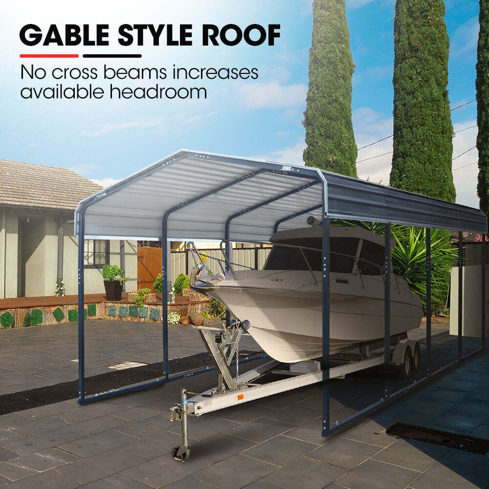 SHADE SHIELD Single Carport Shed 3.3 x 6 x 2.9m, Galvanised Steel Frame, Powder Coated Gable Roof, Shelter V219-CPRSINPCSG6A