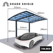 SHADE SHIELD Single Cantilever Carport 3.0m x 5.5m x 3.5m, Aluminium Alloy Frame, Polycarbonate Roof, Shelter V219-CPRSINPCSL2A