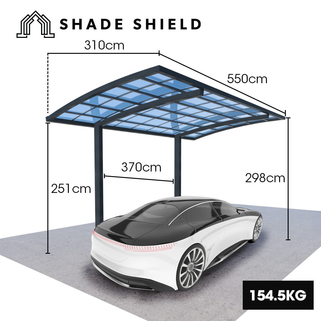 SHADE SHIELD Single Cantilever Carport 3.0m x 5.5m x 3.5m, Aluminium Alloy Frame, Polycarbonate Roof, Shelter V219-CPRSINPCSL2A