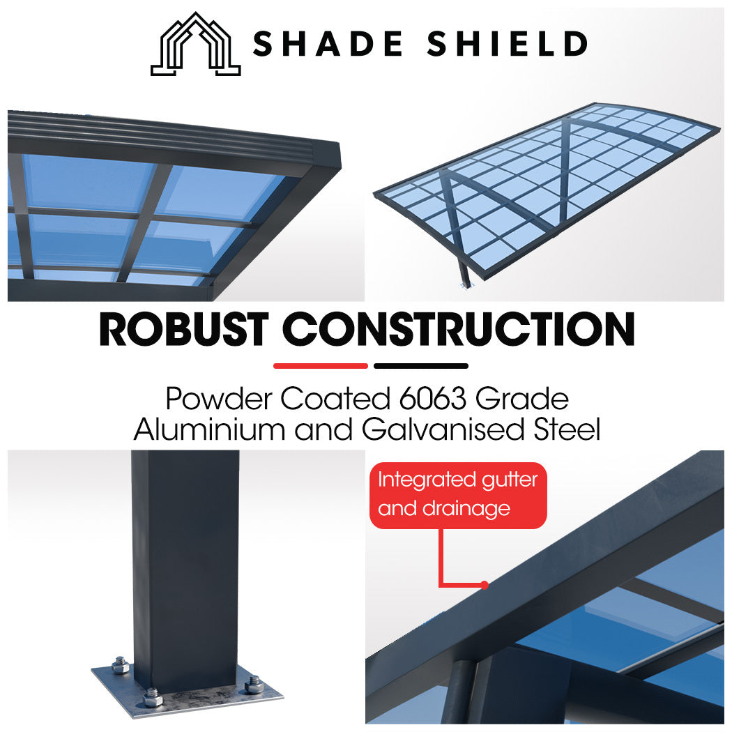 SHADE SHIELD Single Cantilever Carport 3.0m x 5.5m x 3.5m, Aluminium Alloy Frame, Polycarbonate Roof, Shelter V219-CPRSINPCSL2A