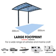 SHADE SHIELD Single Cantilever Carport 3.0m x 5.5m x 3.5m, Aluminium Alloy Frame, Polycarbonate Roof, Shelter V219-CPRSINPCSL2A
