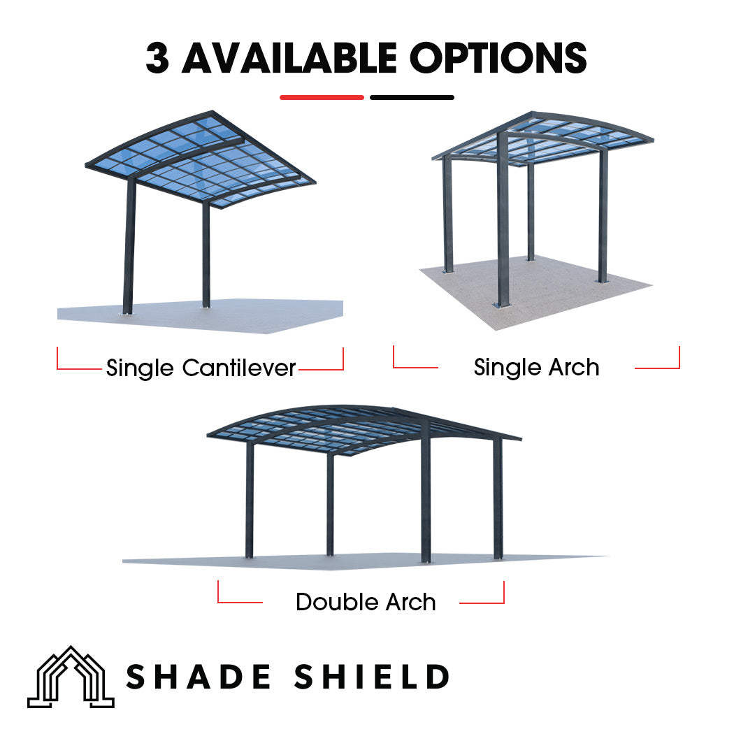 SHADE SHIELD Single Cantilever Carport 3.0m x 5.5m x 3.5m, Aluminium Alloy Frame, Polycarbonate Roof, Shelter V219-CPRSINPCSL2A