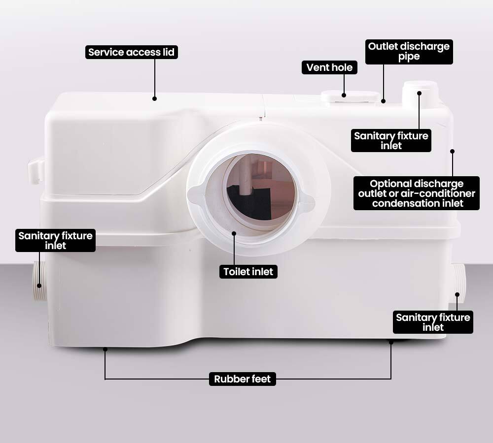 PROTEGE Macerator Pump 800W Commercial 4 Inlet for P-Trap Toilet Upflush Heavy-Duty V219-DCLMACPROA4H8