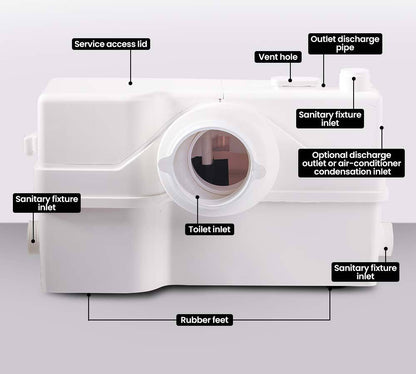 PROTEGE Macerator Pump 800W Commercial 4 Inlet for P-Trap Toilet Upflush Heavy-Duty V219-DCLMACPROA4H8