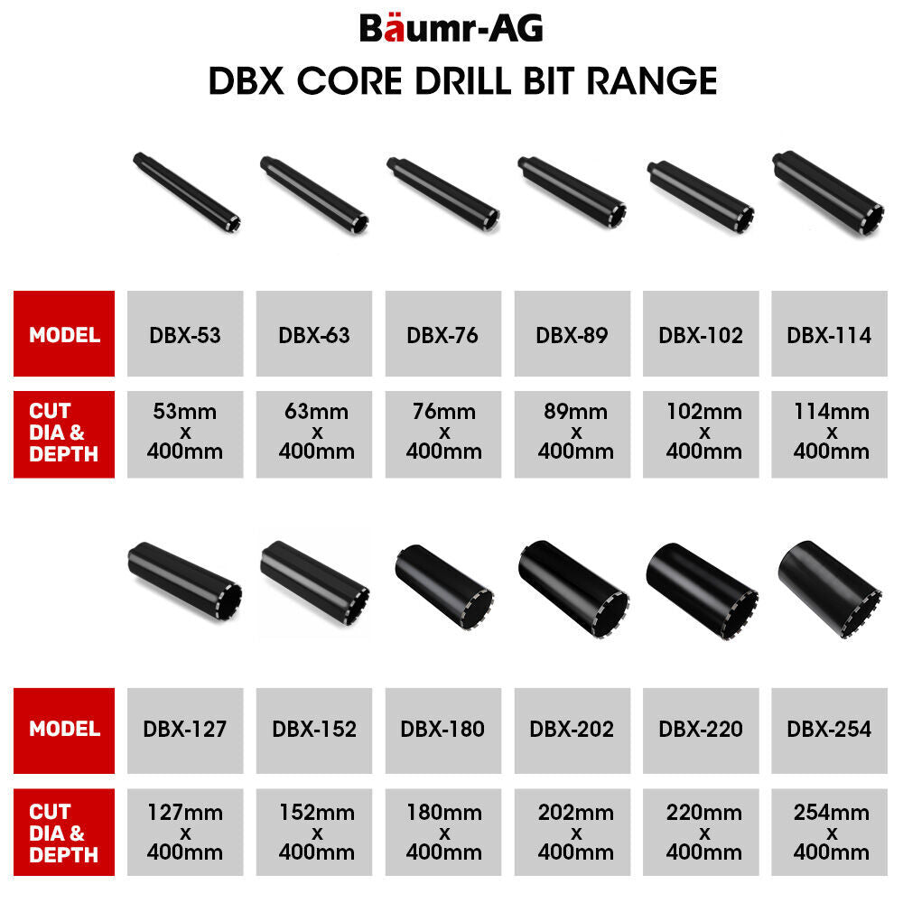 Baumr-AG 202 x 400mm Diamond Core Drill Bit DBX Series, Industrial 1.1/4-UNC V219-DRLBITBM202A