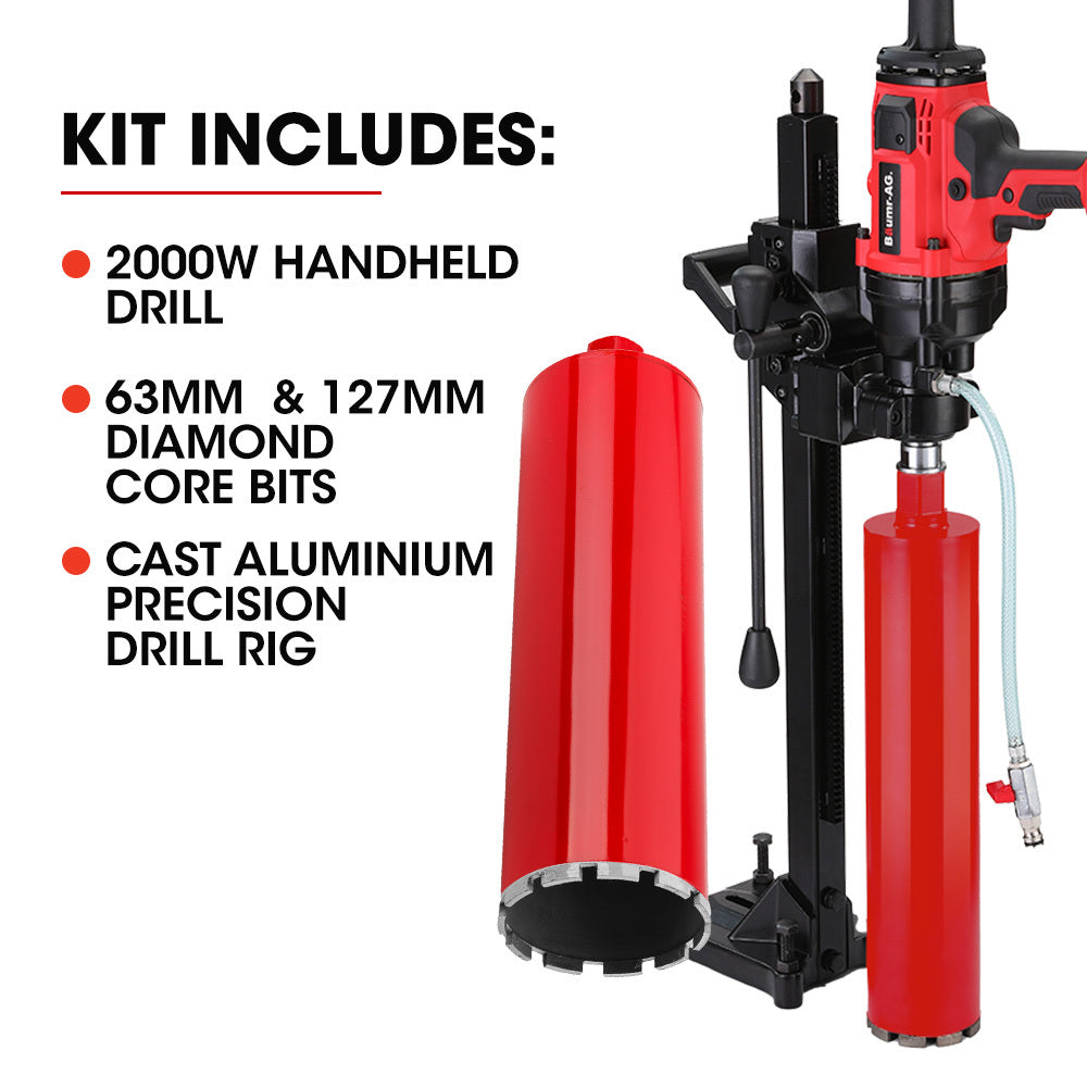 BAUMR-AG 2000W 160mm Handheld Core Drill w/Stand,63mm & 127mm Drill Bit Combo, for Concrete Coring Hole V219-DRLCREBM16H-63