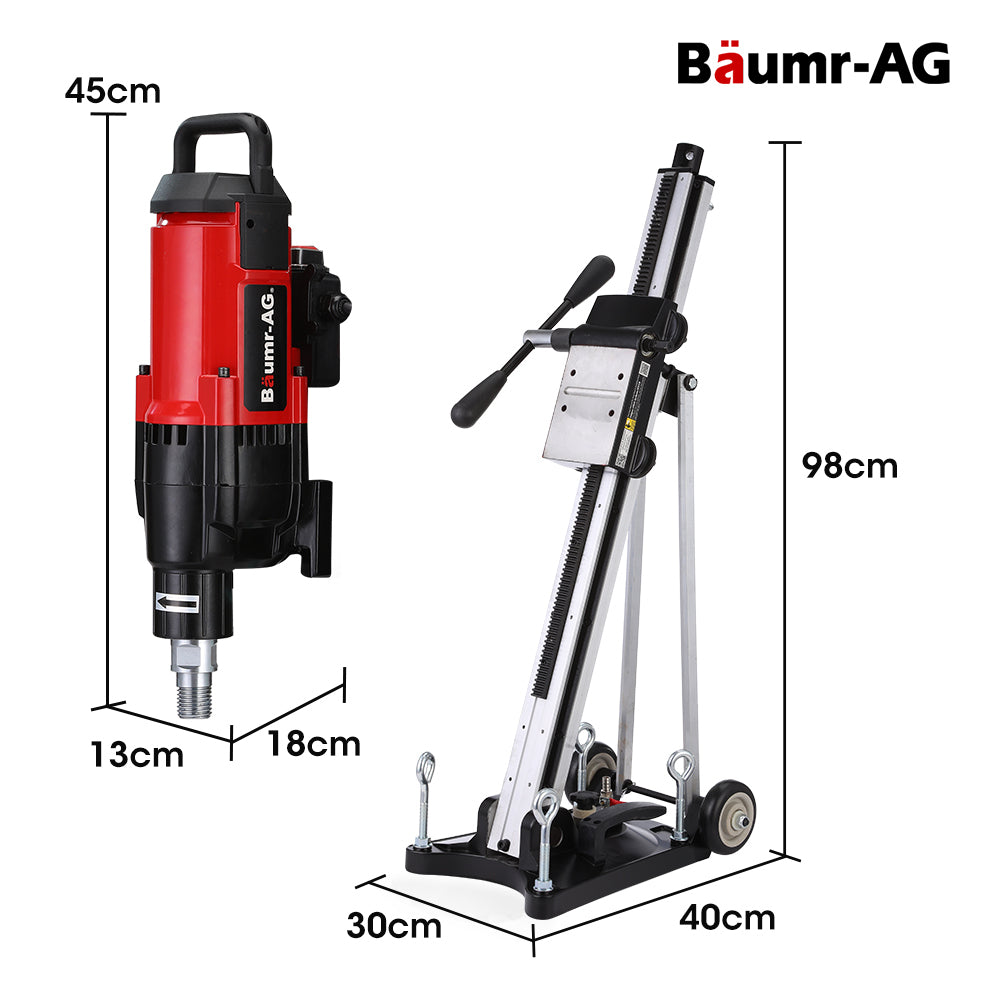 BAUMR-AG 3200W 300mm Wet/Dry Core Drill w/ Wheeled Rig Stand Combo, for Concrete Coring Hole Drilling V219-DRLCREBM28N-431