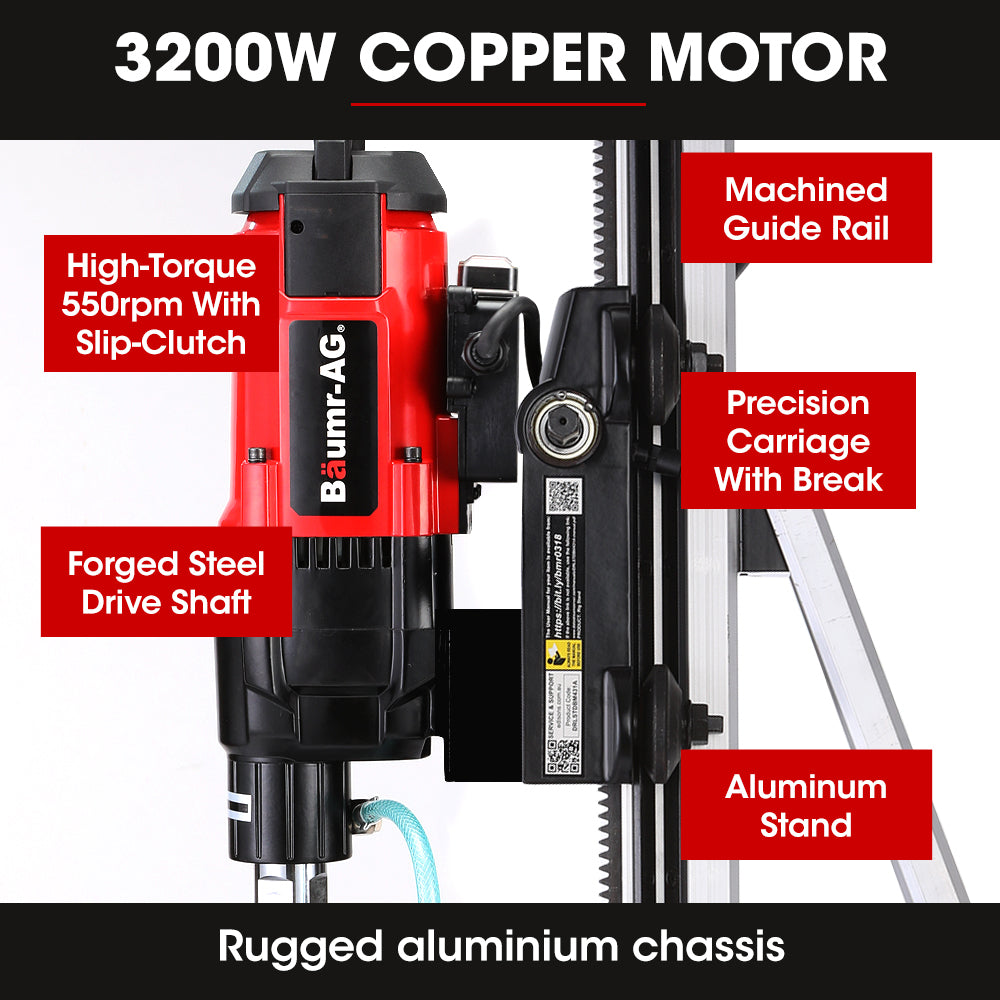 BAUMR-AG 3200W 300mm Wet/Dry Core Drill w/ Wheeled Rig Stand Combo, for Concrete Coring Hole Drilling V219-DRLCREBM28N-431