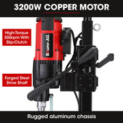 BAUMR-AG 3200W 280mm Wet/Dry Core Drill w/ Wheeled Stand & 102mm Bit Combo, for Concrete Coring Hole Drilling V219-DRLCREBM28WA-102