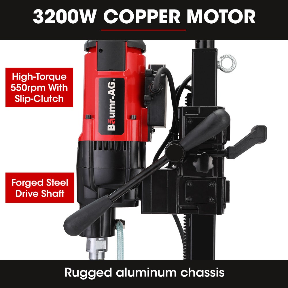 BAUMR-AG 3200W 280mm Wet/Dry Core Drill w/ Wheeled Stand & 102mm Bit Combo, for Concrete Coring Hole Drilling V219-DRLCREBM28WA-102