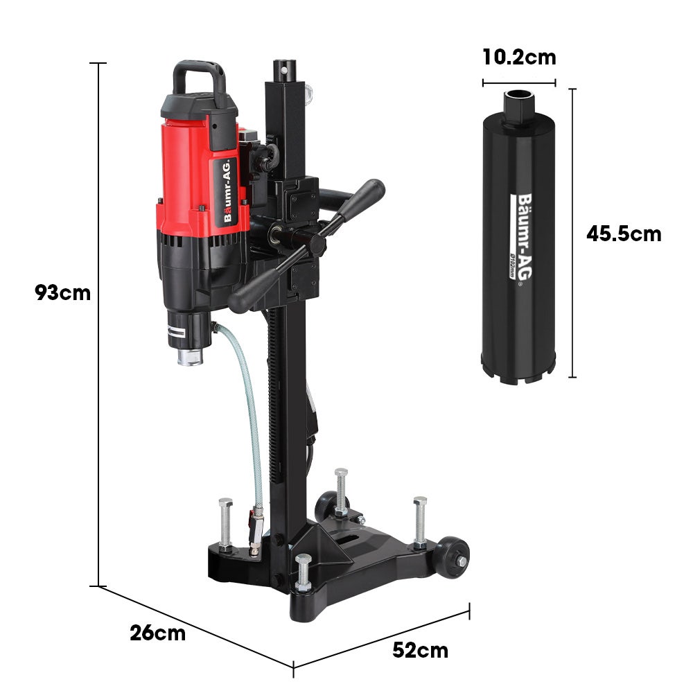 BAUMR-AG 3200W 280mm Wet/Dry Core Drill w/ Wheeled Stand & 102mm Bit Combo, for Concrete Coring Hole Drilling V219-DRLCREBM28WA-102