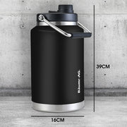 BAUMR-AG 3.8L Double Wall Insulated Stainless Steel Water Bottle, Drink Jug with Handle, Black V219-DRWDWIBM38KA