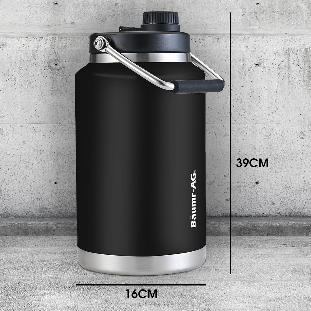 BAUMR-AG 3.8L Double Wall Insulated Stainless Steel Water Bottle, Drink Jug with Handle, Black V219-DRWDWIBM38KA