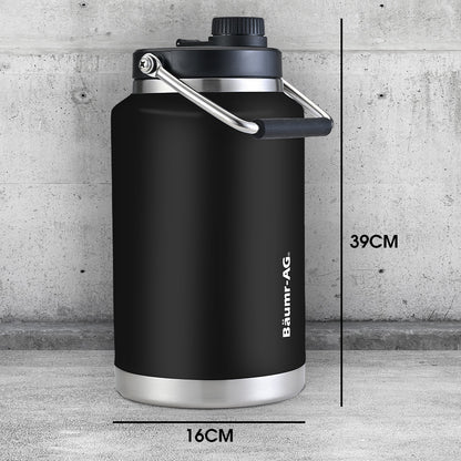 BAUMR-AG 3.8L Double Wall Insulated Stainless Steel Water Bottle, Drink Jug with Handle, Black V219-DRWDWIBM38KA
