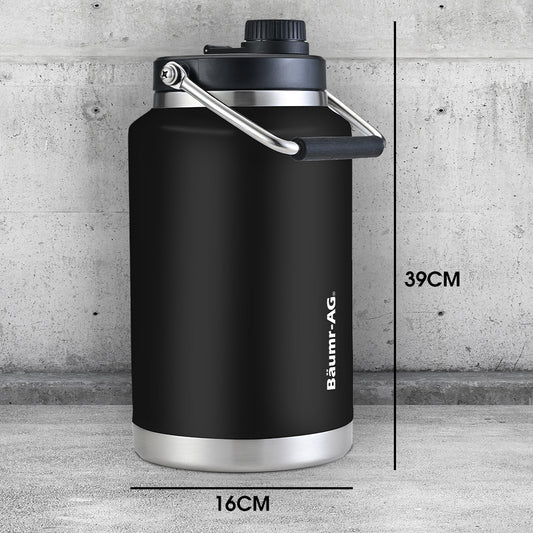 BAUMR-AG 3.8L Double Wall Insulated Stainless Steel Water Bottle, Drink Jug with Handle, Black V219-DRWDWIBM38KA