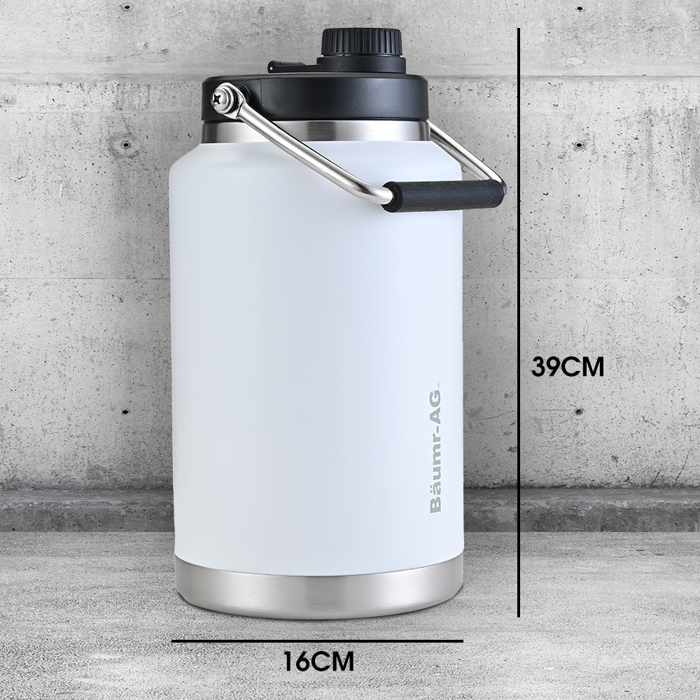 Baumr-AG 3.8L Double Wall Insulated Stainless Steel Water Bottle, Drink Jug with Handle, White V219-DRWDWIBM38WA