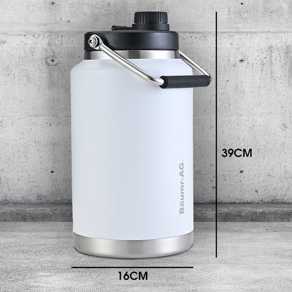 Baumr-AG 3.8L Double Wall Insulated Stainless Steel Water Bottle, Drink Jug with Handle, White V219-DRWDWIBM38WA