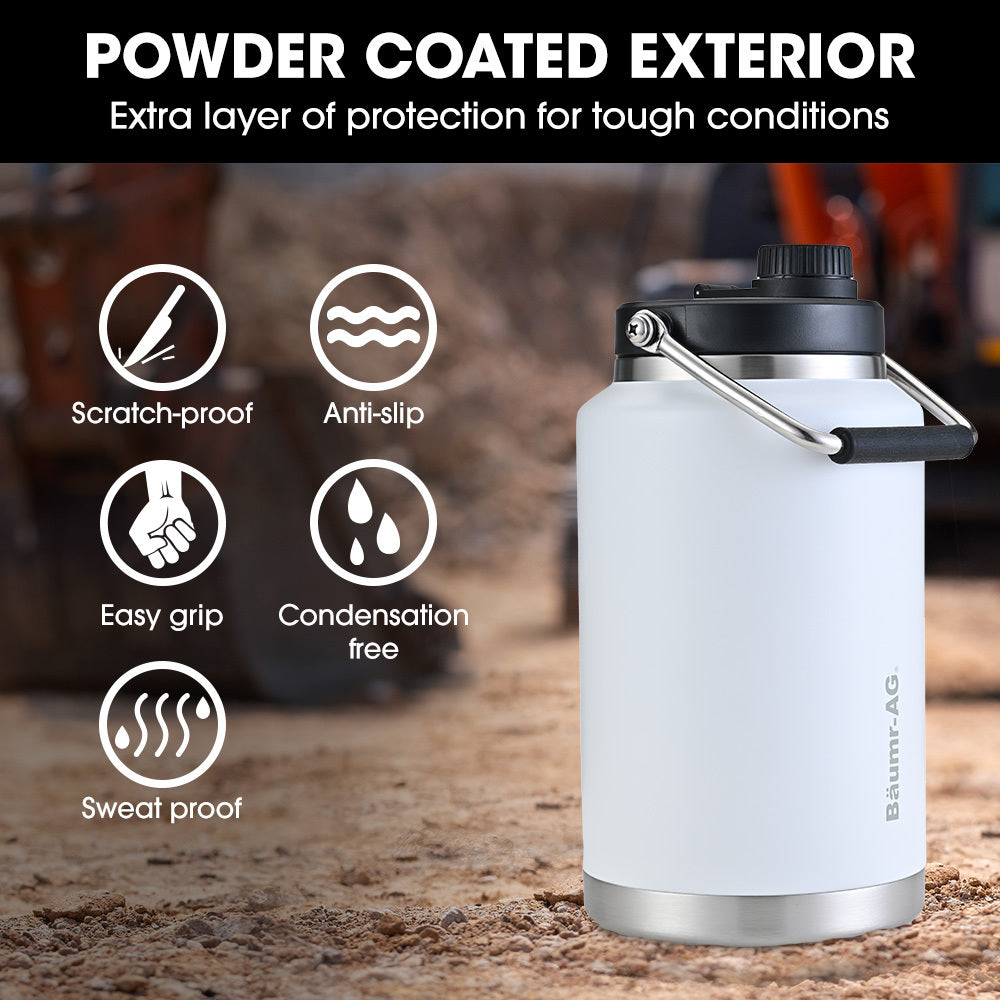 Baumr-AG 3.8L Double Wall Insulated Stainless Steel Water Bottle, Drink Jug with Handle, White V219-DRWDWIBM38WA