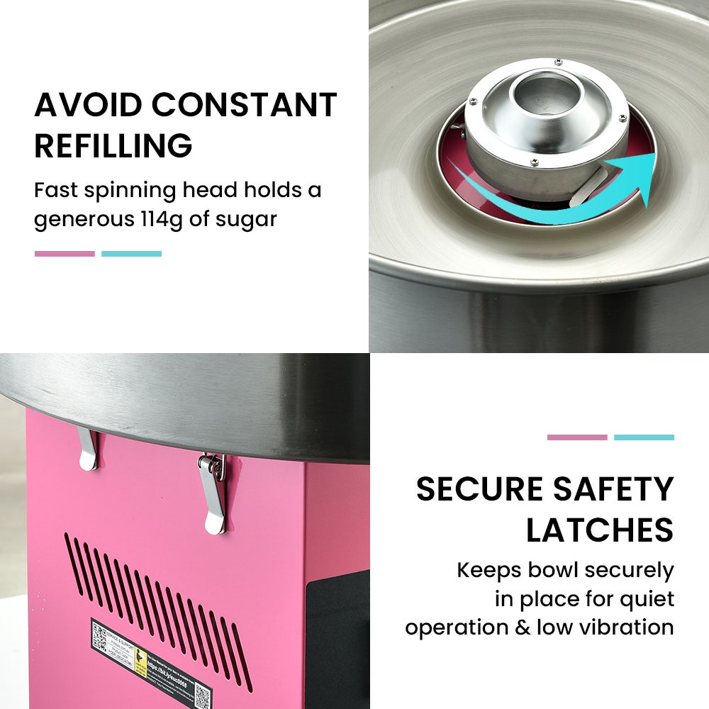EUROCHEF 1100W Commercial Fairy Floss Machine, Cotton Candy Maker with Bubble Cover V219-ECFDFLCM9A