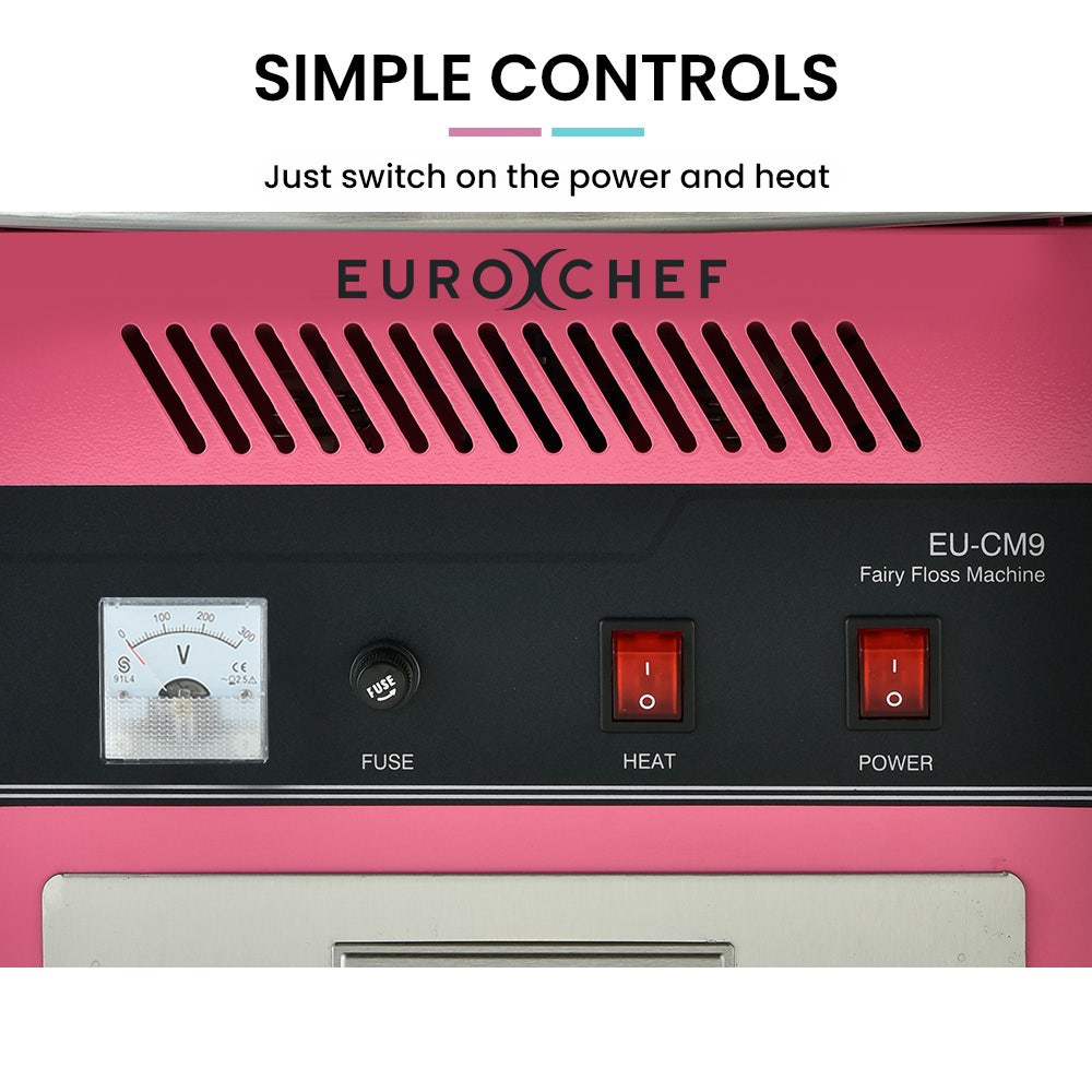 EUROCHEF 1100W Commercial Fairy Floss Machine, Cotton Candy Maker with Bubble Cover V219-ECFDFLCM9A